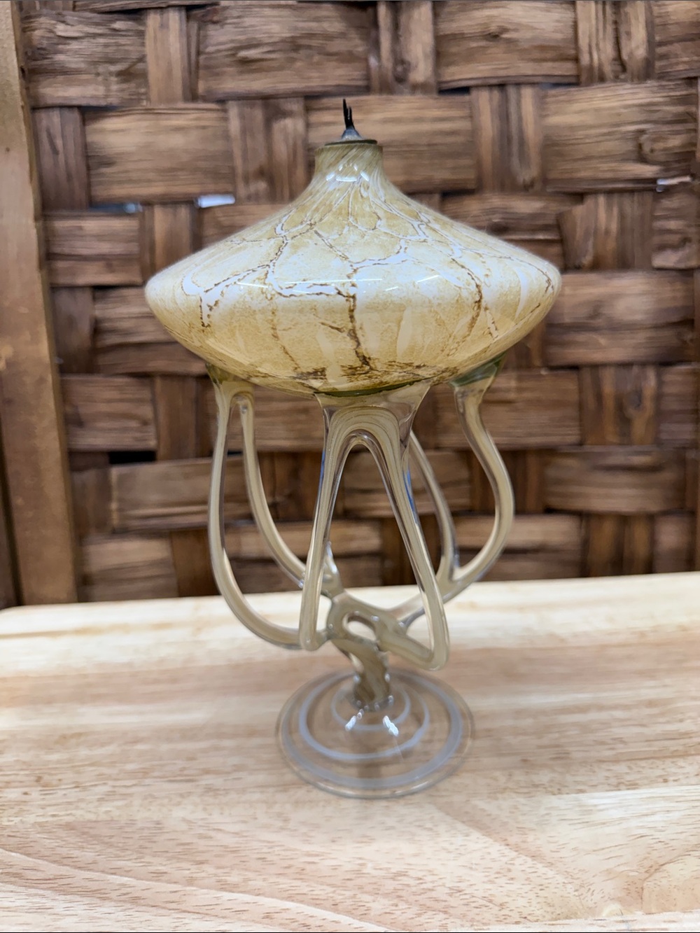 Jozefina Krosno Polish Art Glass Jellyfish Oil Lamp Marbled Swirl Pedestal